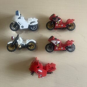 Lego Motorcycles Lot Police Motorcycle, Minibike, Racebike, One Missing Tires